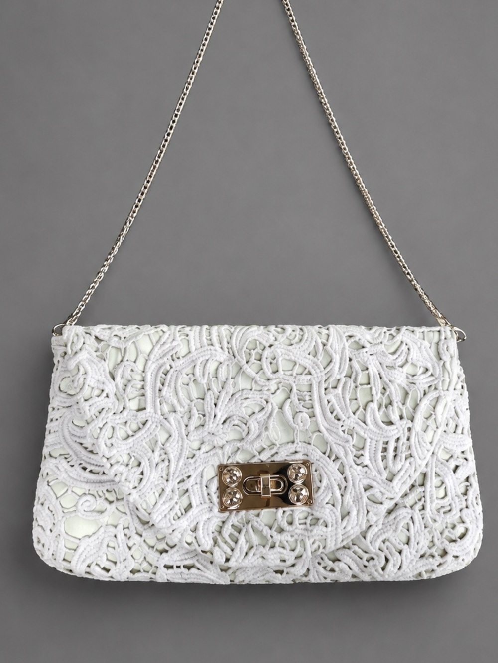 Gray Small Crochet Cross Body Messenger Purse Bag